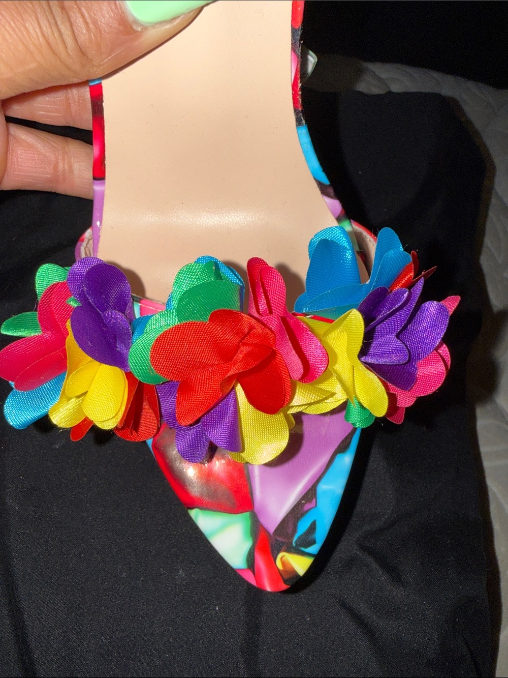 Multicolor Floral Ankle-Strap Pointed Heels - Picture 6 of 6